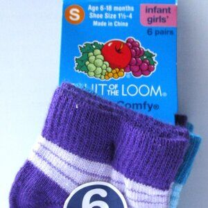 New Fruit of Looms 6 pair pack ankle socks stripe Purple Girls Toddler Large 3-5